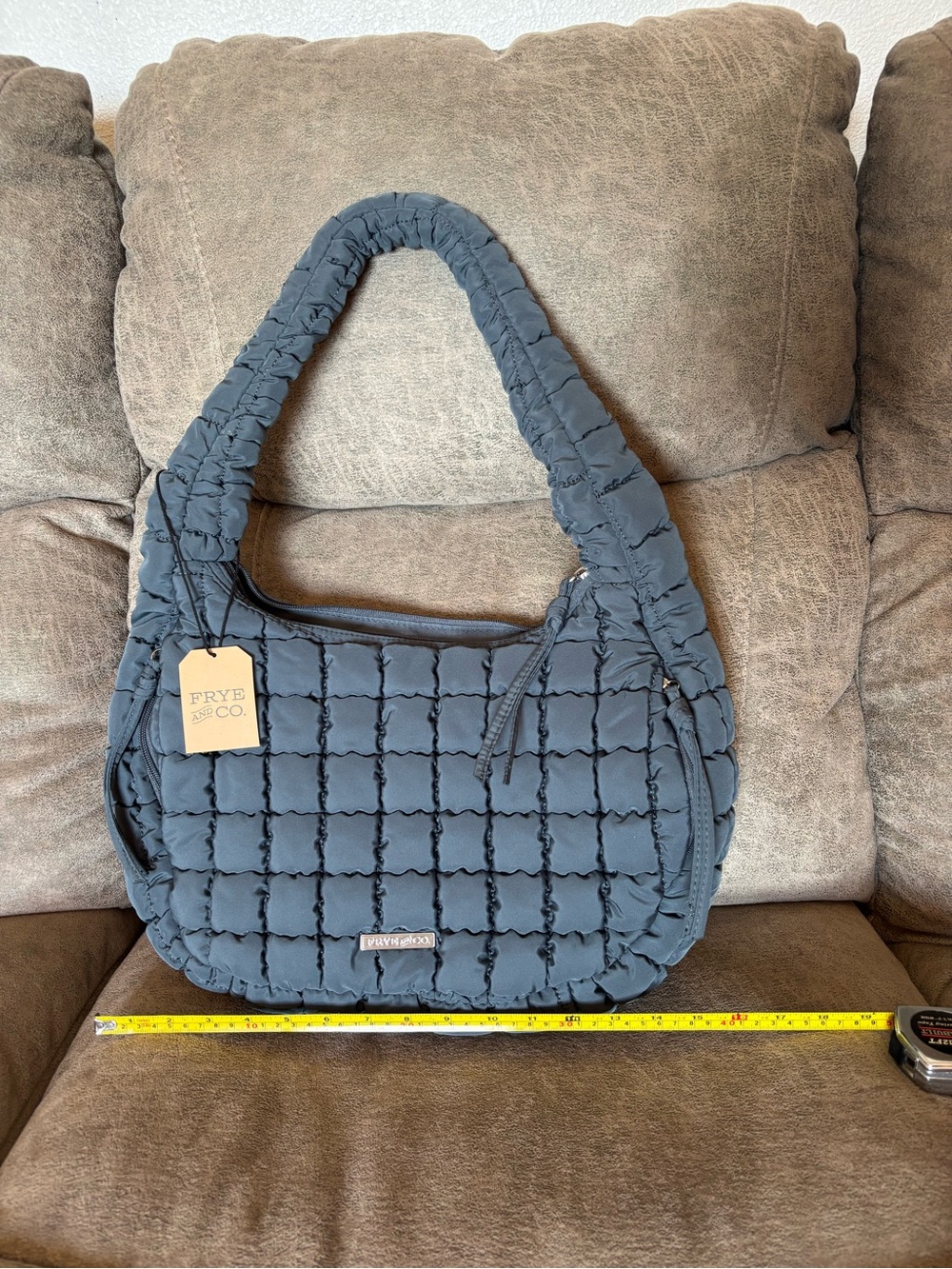 FRYE & Co Quilted Shoulder Hobo Bag in Slate Blue/dark